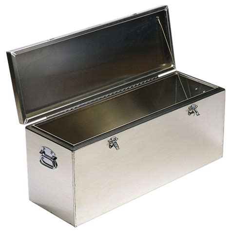 large metal box with hinged lid|large metal container with lid.